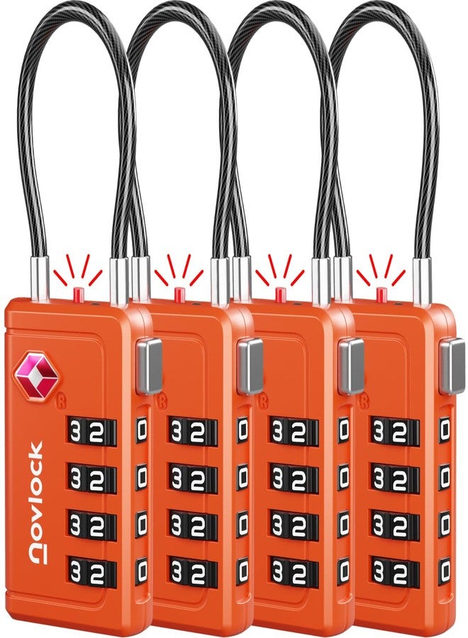 NovLock TSA Approved Luggage Locks | Inspection Indicator, 4-Digit Combination, Durable Zinc Alloy | for Suitcases, Backpacks, Travel Bags | Orange, 4-Pack - Image 1